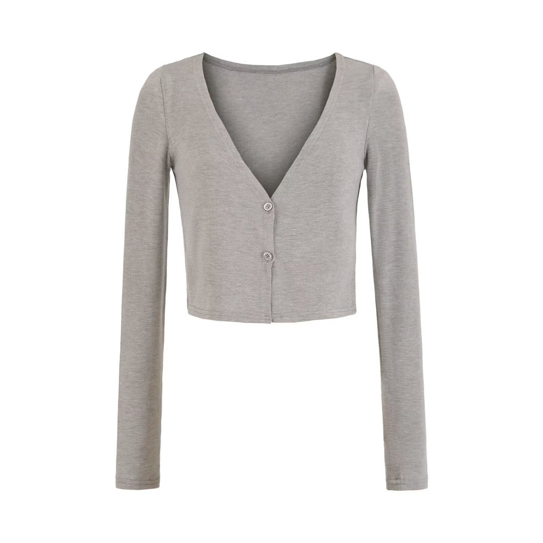 Women's Short Fine Knit Cardigan with Deep V-Neck and Button Front Amarae