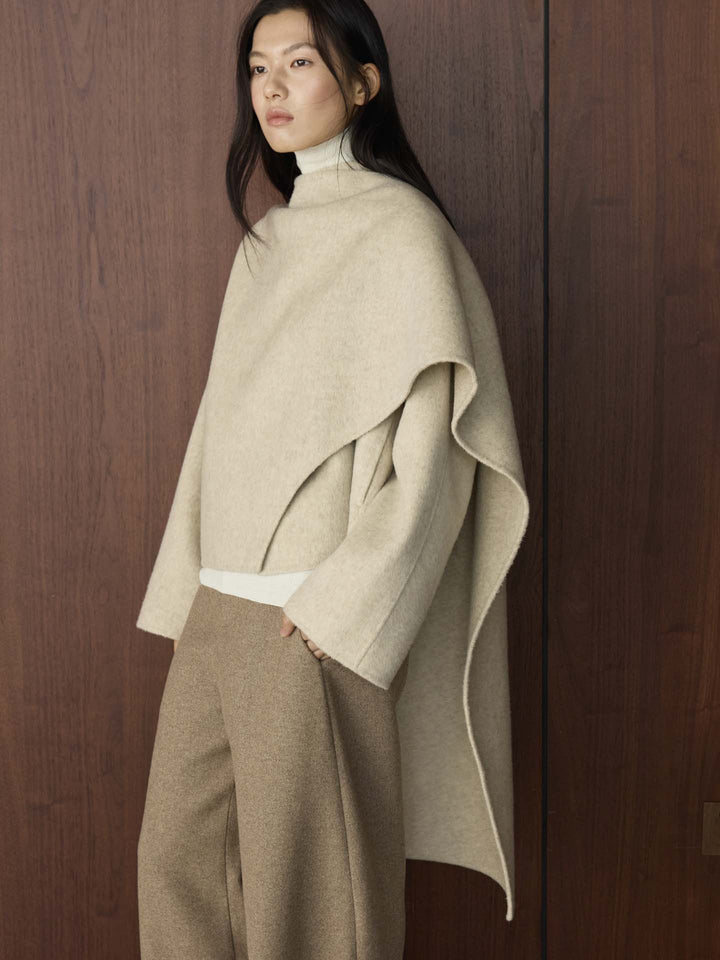 Women's Cape Coat with Asymmetrical Overlay and Wool Blend Amarae