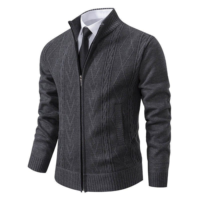 Knitted jacket for men with modern zipper and elegant cable structure Lune London