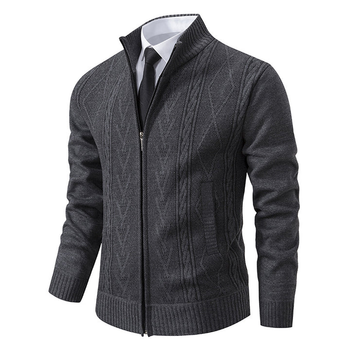 Knitted jacket for men with modern zipper and elegant cable structure Lune London
