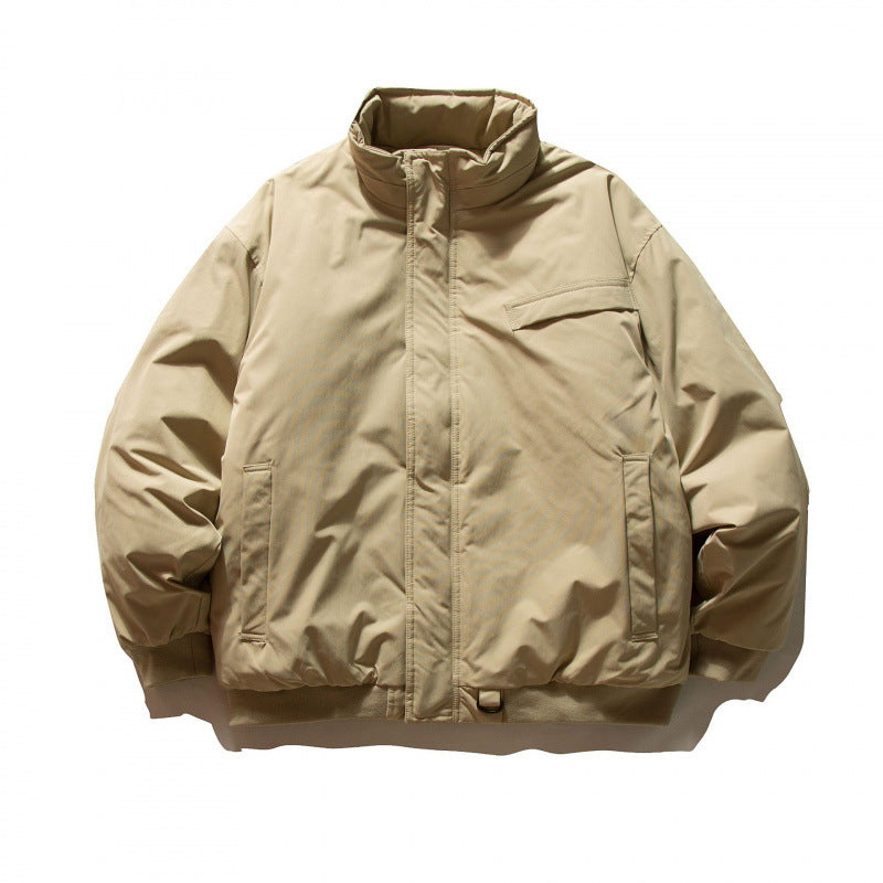 Unisex Boxy-padded transition jacket with high stand-up collar and utility pockets Amarae