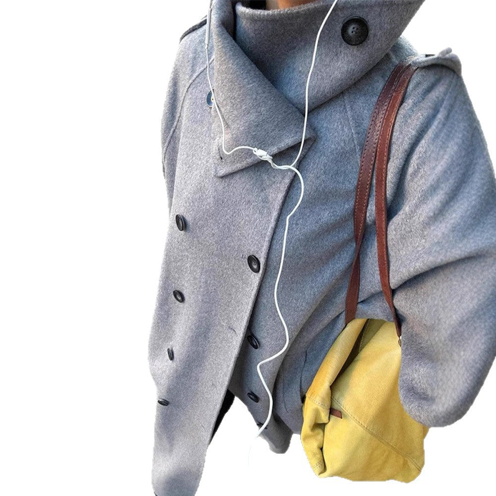 Ladies Oversize Coat made of Wool Mix with High Stand-Up Collar and Asymmetrical Button Placket Amarae