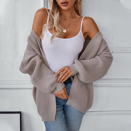 Casual cardigan for ladies with V-neck and textured pattern Amarae