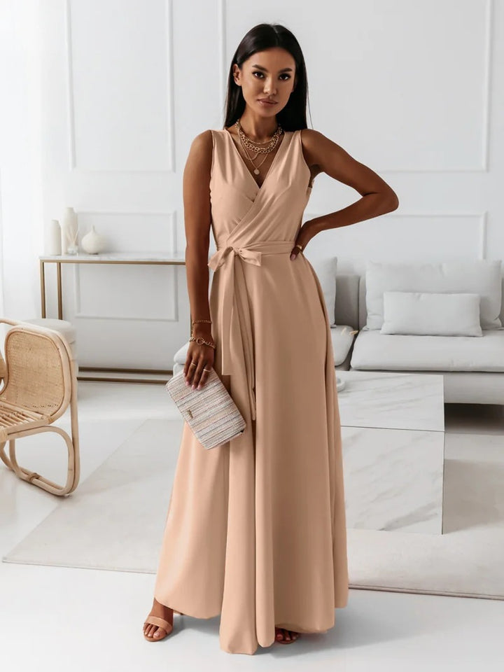 Maxi wrap dress for women with deep V-neck and flowy cut Lune London