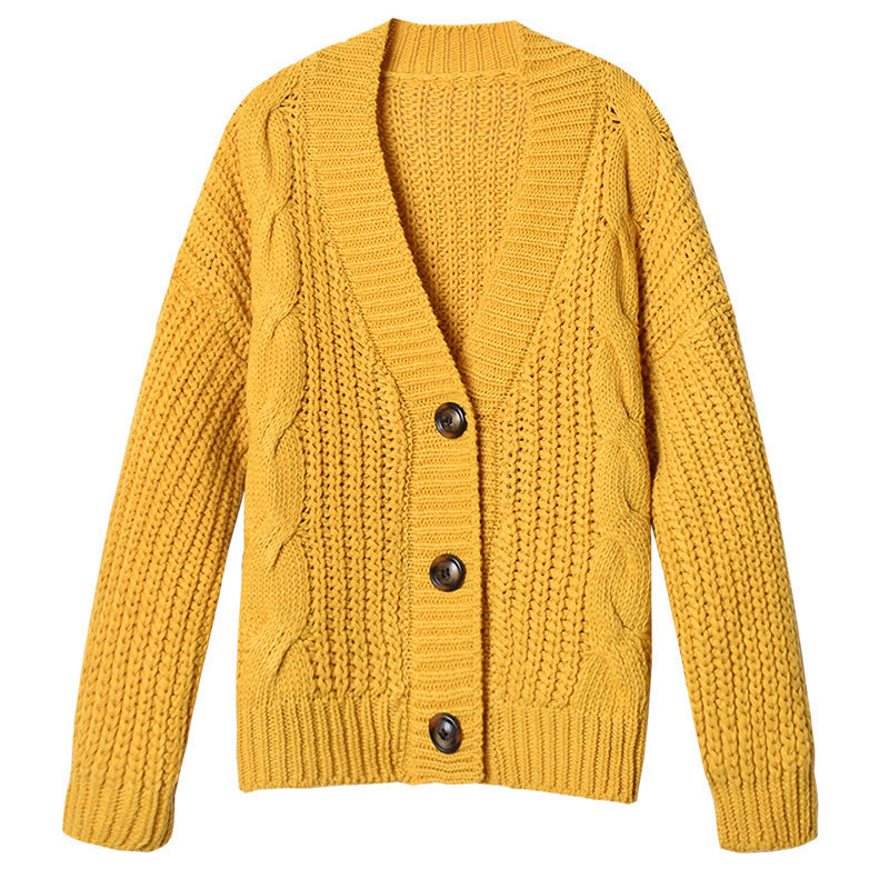 Ladies Thick Knit Cardigan with Generous V-Neck and Chic Decorative Buttons