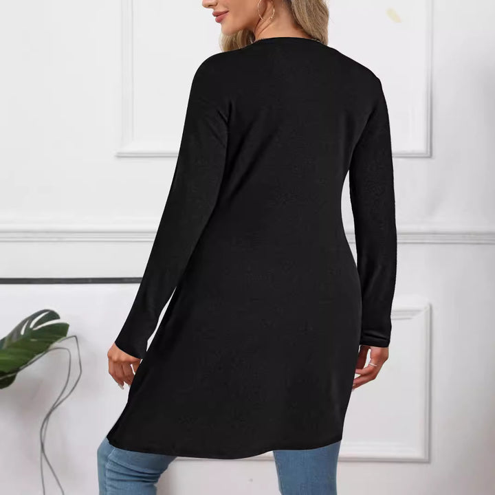 Ladies asymmetrical long sleeve top with elegant wrapped design Lune London
