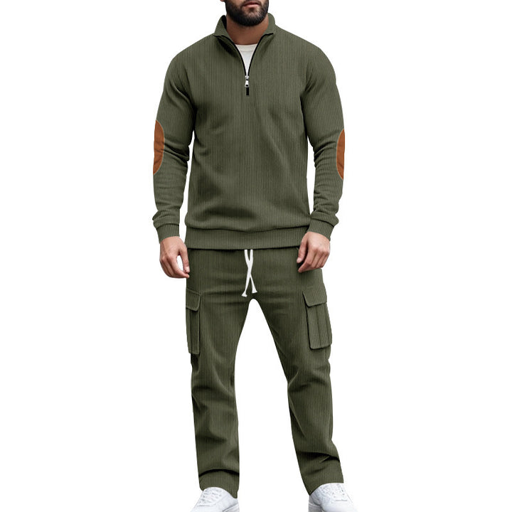 Fashionable men's leisure suit with structured tops and practical cargo pants Lune London