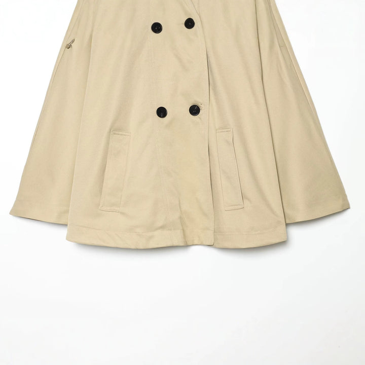 Women Short Trench Cape Jacket with Stand-Up Collar and Double-Breasted Button Placket Amarae