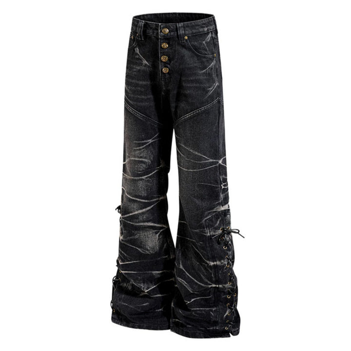 Women's high-waisted flared jeans with button fly and side lacing Amarae
