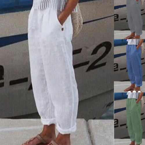 Casual linen pants for women with elastic waistband and practical side pockets Amarae
