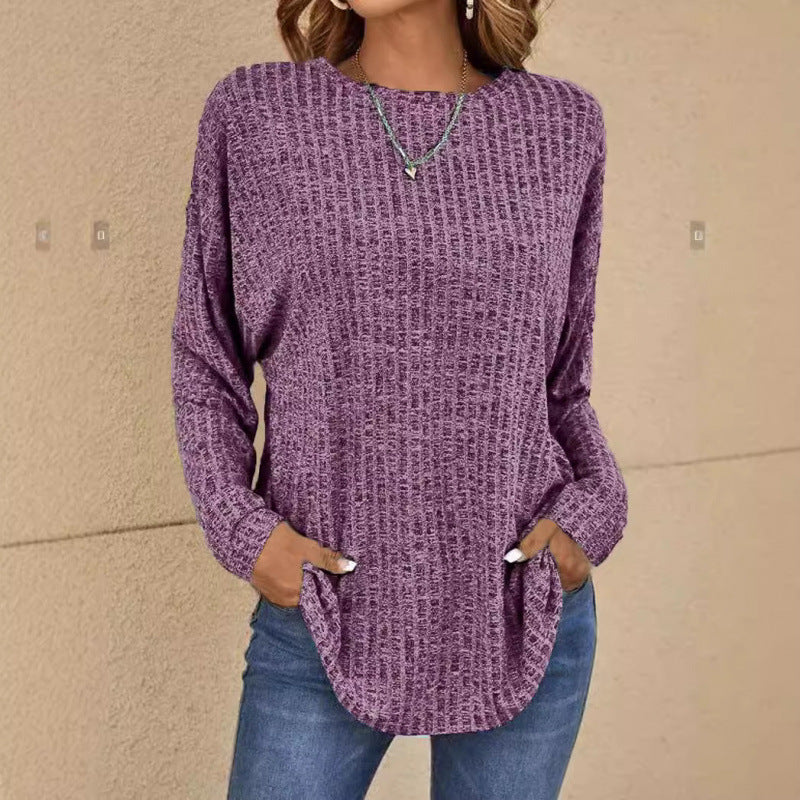 Women's Oversized Structured Knit Sweater with Round Neck and Pockets Amarae