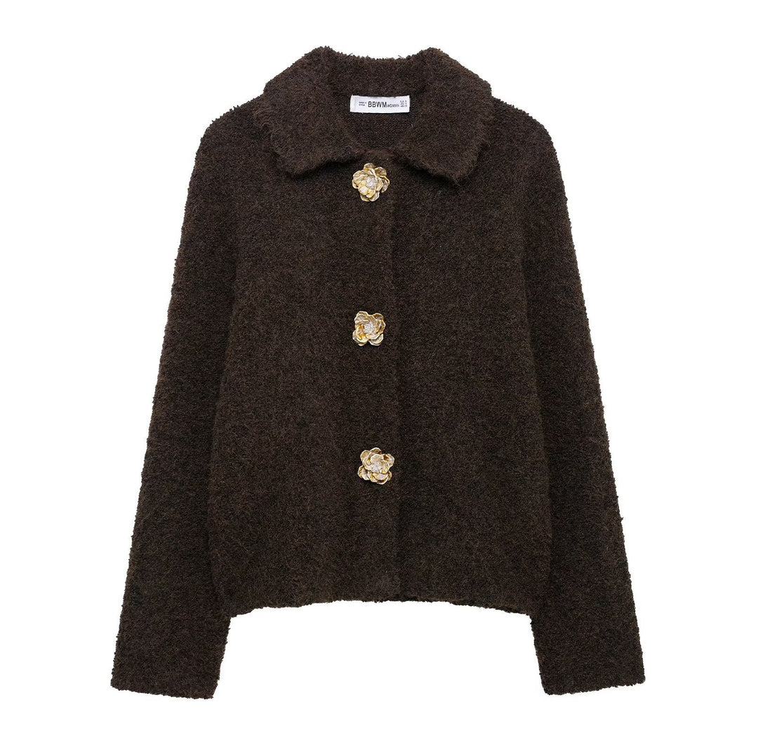 Ladies plush coat with decorative buttons Lune London
