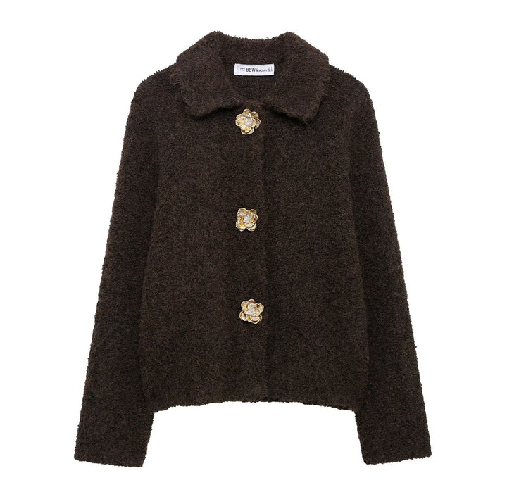 Ladies plush coat with decorative buttons Lune London