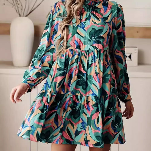 Aerial retro dress for women with voluminous sleeves and wide pleats Amarae