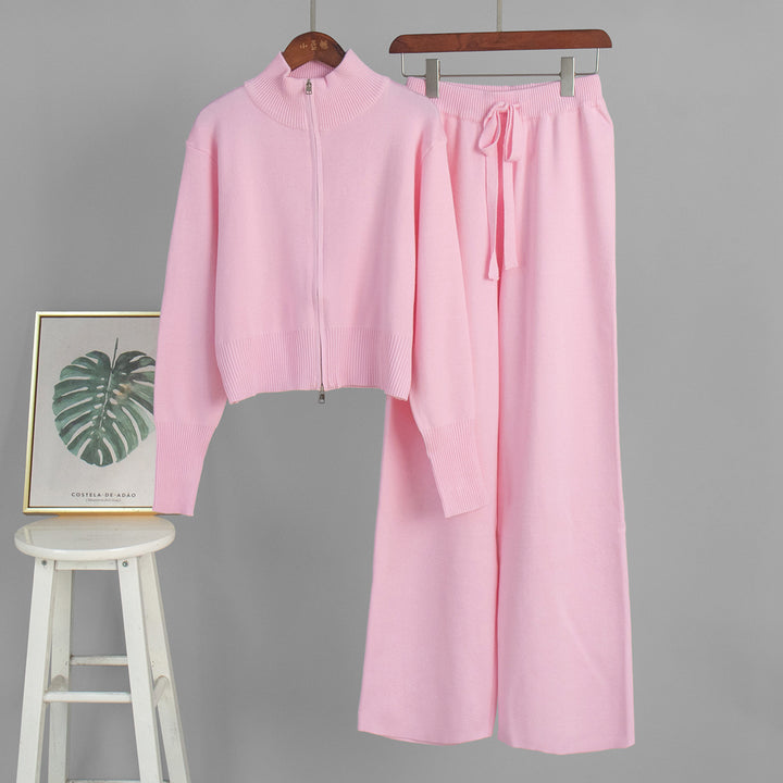 Ensemble de mode féminin tricoté avec col zippé et coupe ample Chic & Stil