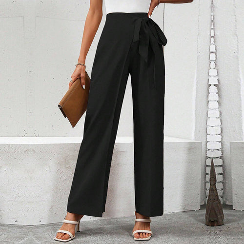 Pantalons palazzo élégants pour femmes avec ceinture à nouer sur le côté et taille haute Chic & Stil