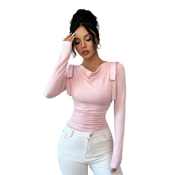 Haut ajusté à manches longues pour femme avec des éléments de volants décoratifs Chic & Stil