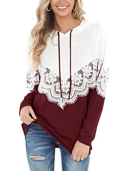 Women’s hoodie with elegant lace detailing and a chic relaxed fit