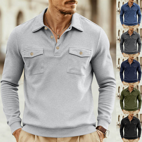 Long sleeve polo for men with two practical chest pockets Amarae