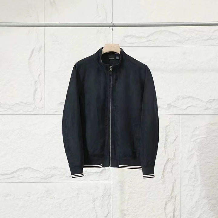 Men's Lightweight Bomber Jacket with Stand-Up Collar and Contrasting Ribbed Cuffs Amarae