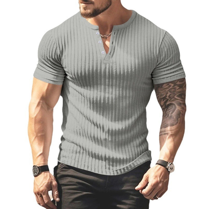 Men's Short Sleeve Henley T-Shirt with Textured Design Amarae