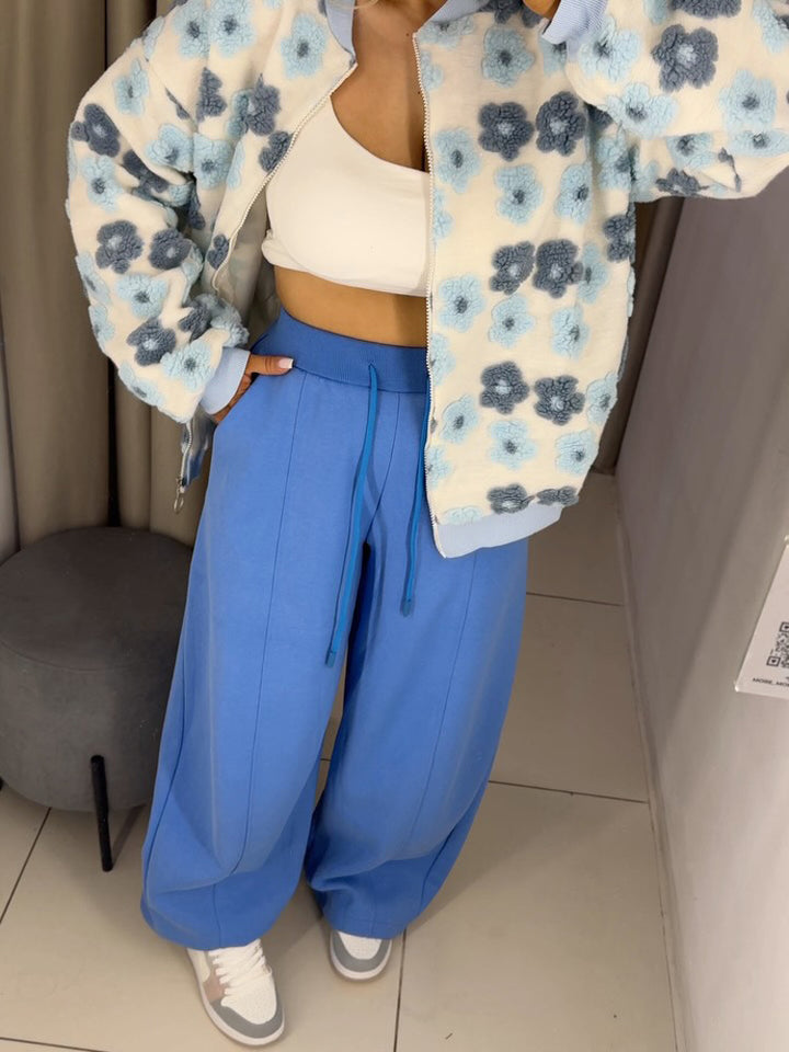 Women's Wide High-Waist Sweatpants with Drawstring, Crease & Side Pockets Amarae