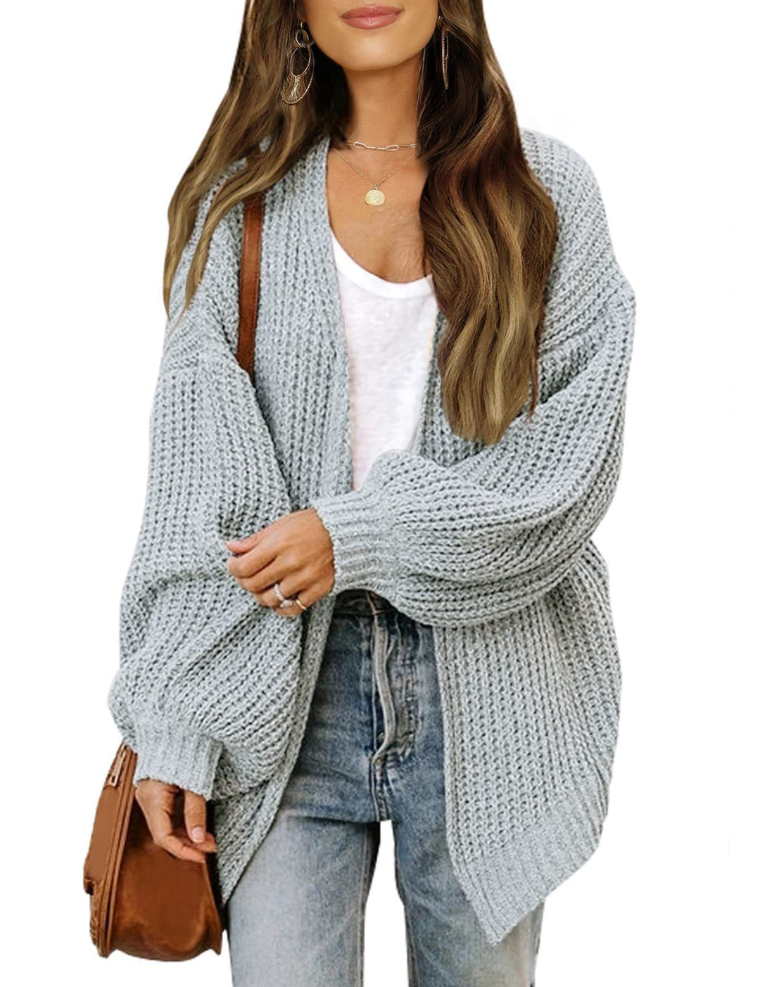 Ladies Delicate Chunky Knit Cardigan with Shimmering Sleeves Lune London