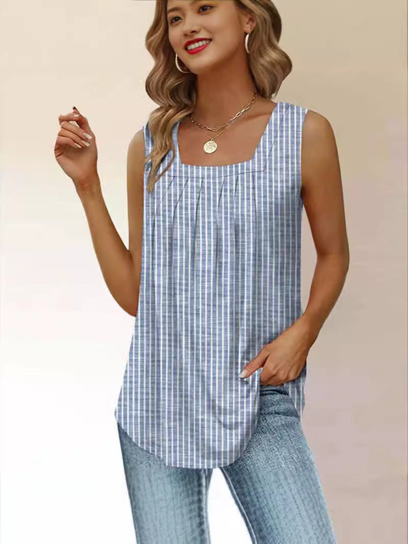 Ladies pleated striped tank top Amarae