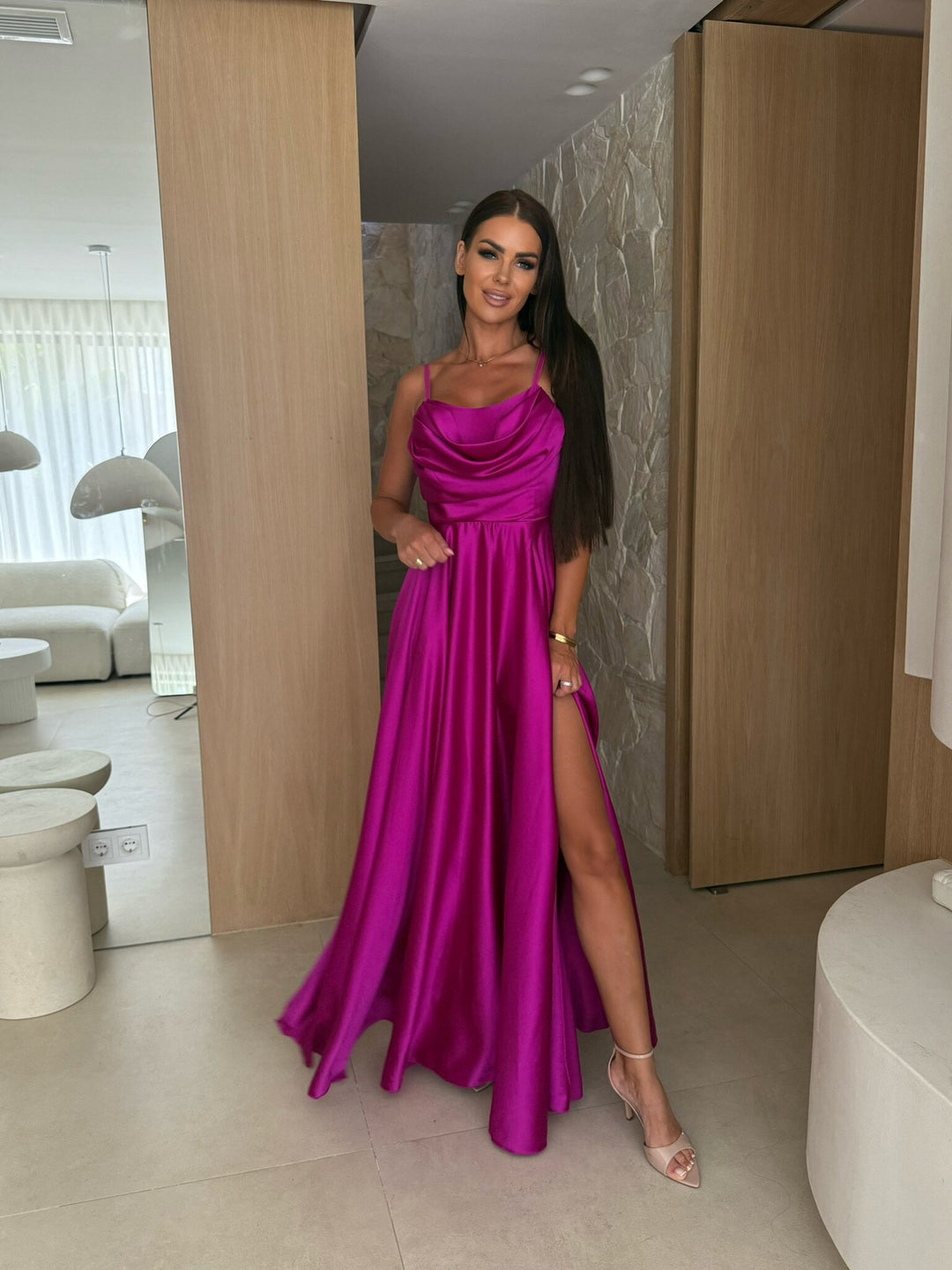Ladies Elegant Satin Evening Dress Lune London