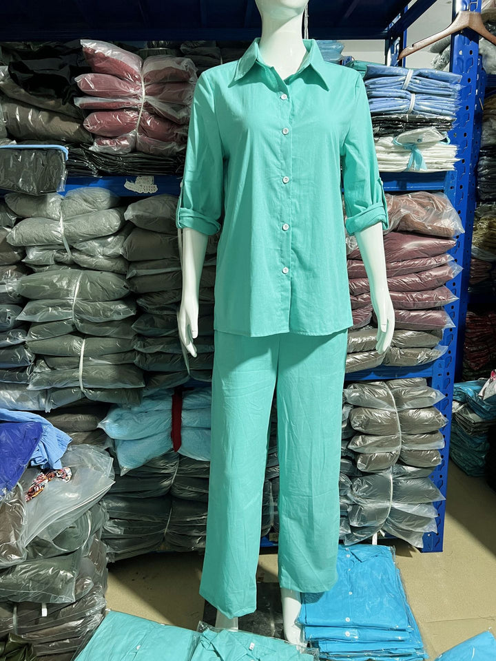 Women's Relaxed-Buttondown-Shirt and High-Waist-Palazzo in Linen Look Amarae