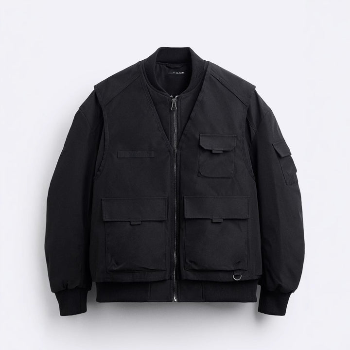 Men's Utility Blouson with Multiple Pockets and Stand-up Collar Amarae
