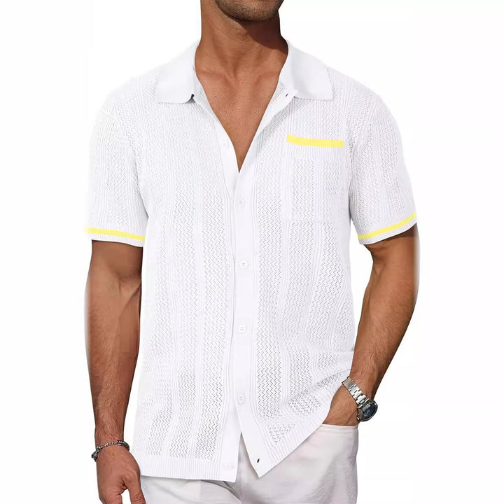 Short sleeve breathable shirt for men with a decorative perforation pattern Lune London
