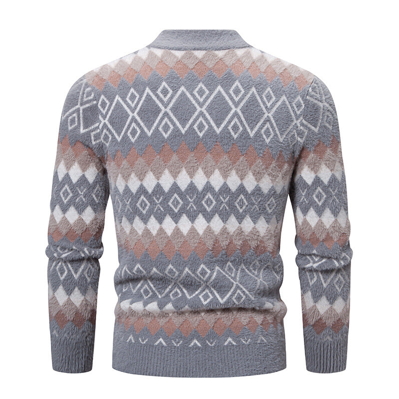 Knit sweater for men with geometric pattern and high collar Lune London