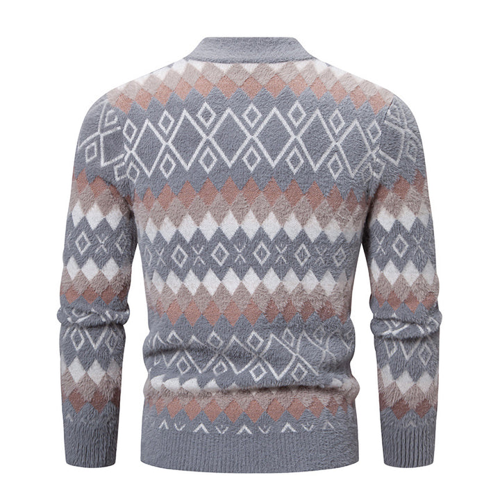 Knit sweater for men with geometric pattern and high collar Lune London