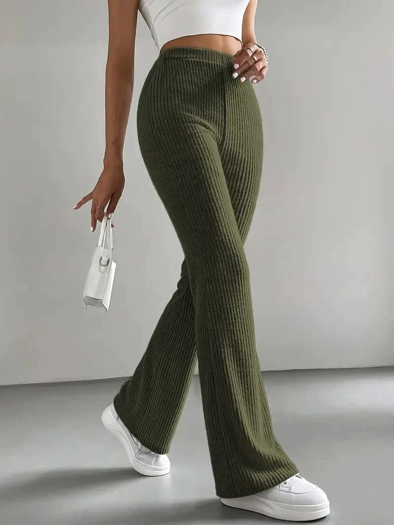 Ribbed flared knitted leggings for women in soft mesh Lune London