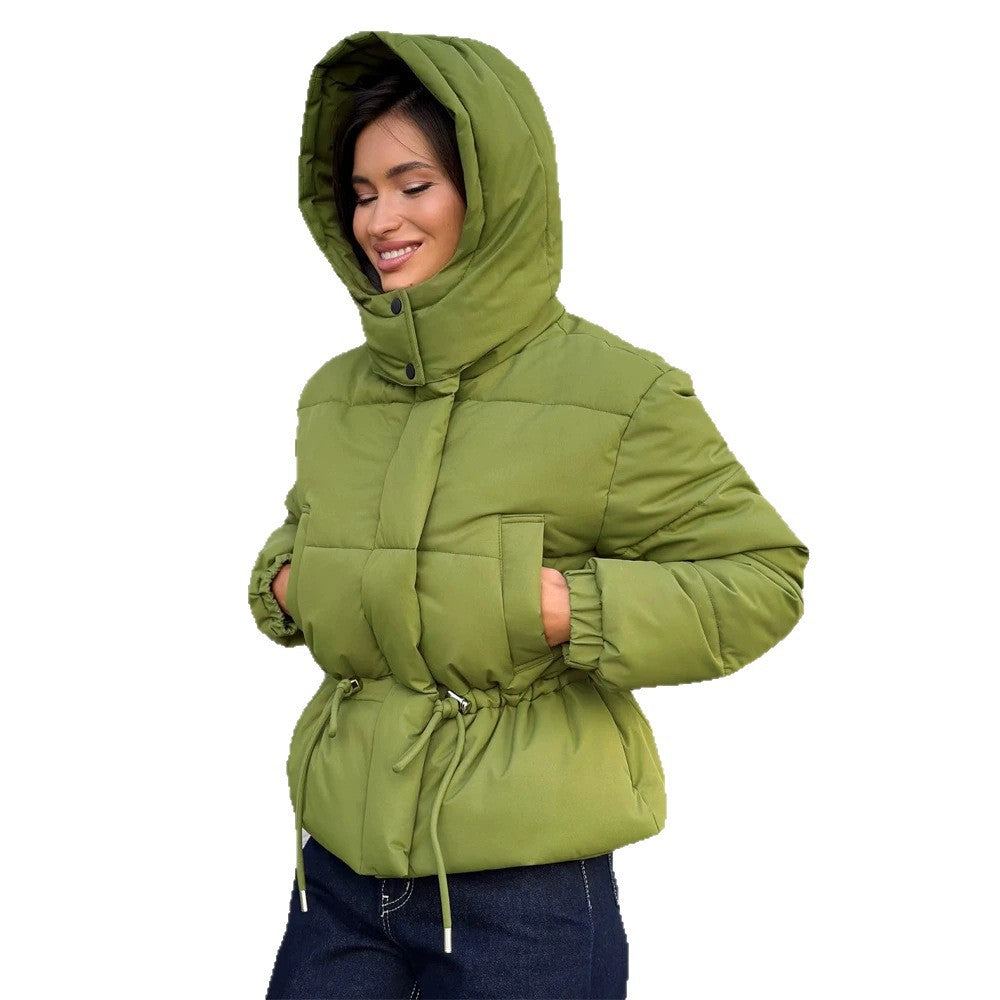 Women’s short padded hooded jacket with waist drawstring and high stand-up collar Amarae