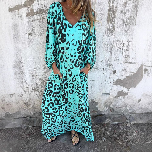 Maxi dress for women with a modern leopard pattern and practical pockets Amarae