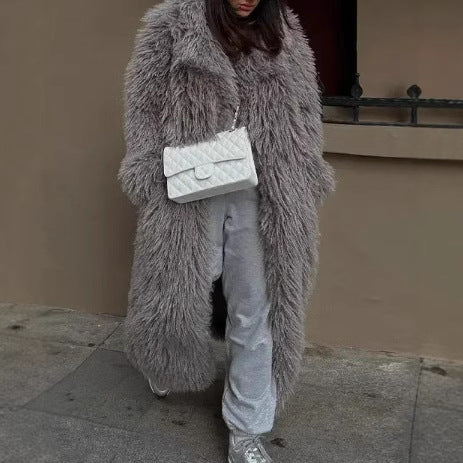Ladies Oversized Fluffy Faux Fur Coat Amarae