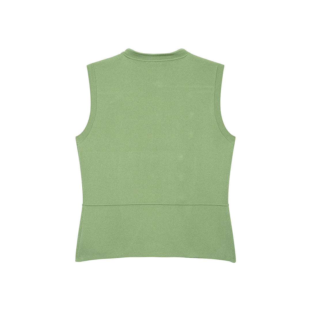Women's Sleeveless Knitted Vest in Military Style with Decorative Metal Buttons and Patch Pockets Amarae