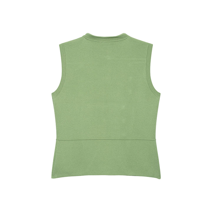 Women's Sleeveless Knitted Vest in Military Style with Decorative Metal Buttons and Patch Pockets Amarae