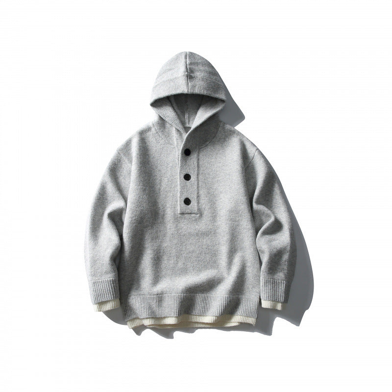 Unisex knitted hoodie with half placket, ribbed hem and double-layer finish Amarae