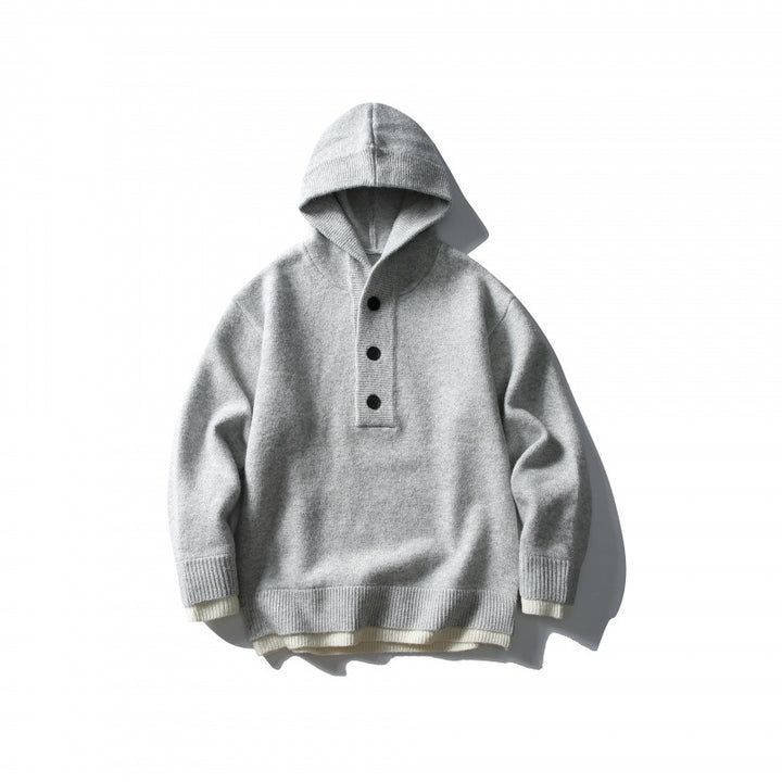 Unisex knitted hoodie with half placket, ribbed hem and double-layer finish Amarae