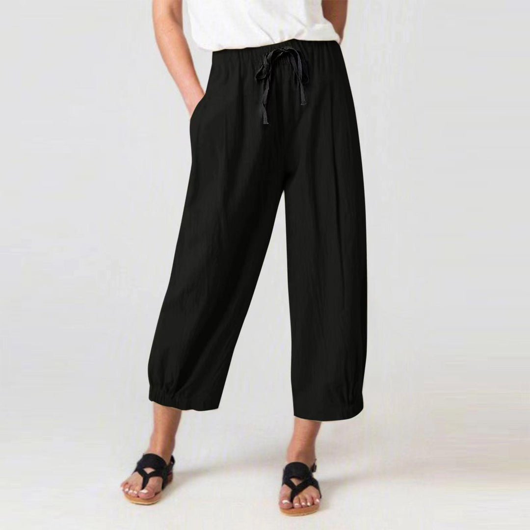 Women's lightweight and comfortable summer pants with elastic waistband and ankle length Lune London