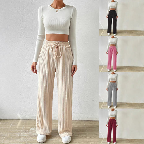 Loose knit pants for women with elastic waistband and trendy longitudinal structure Amarae
