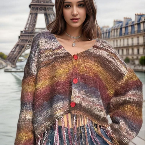 Ladies Fringe Cardigan with V Neck Amarae