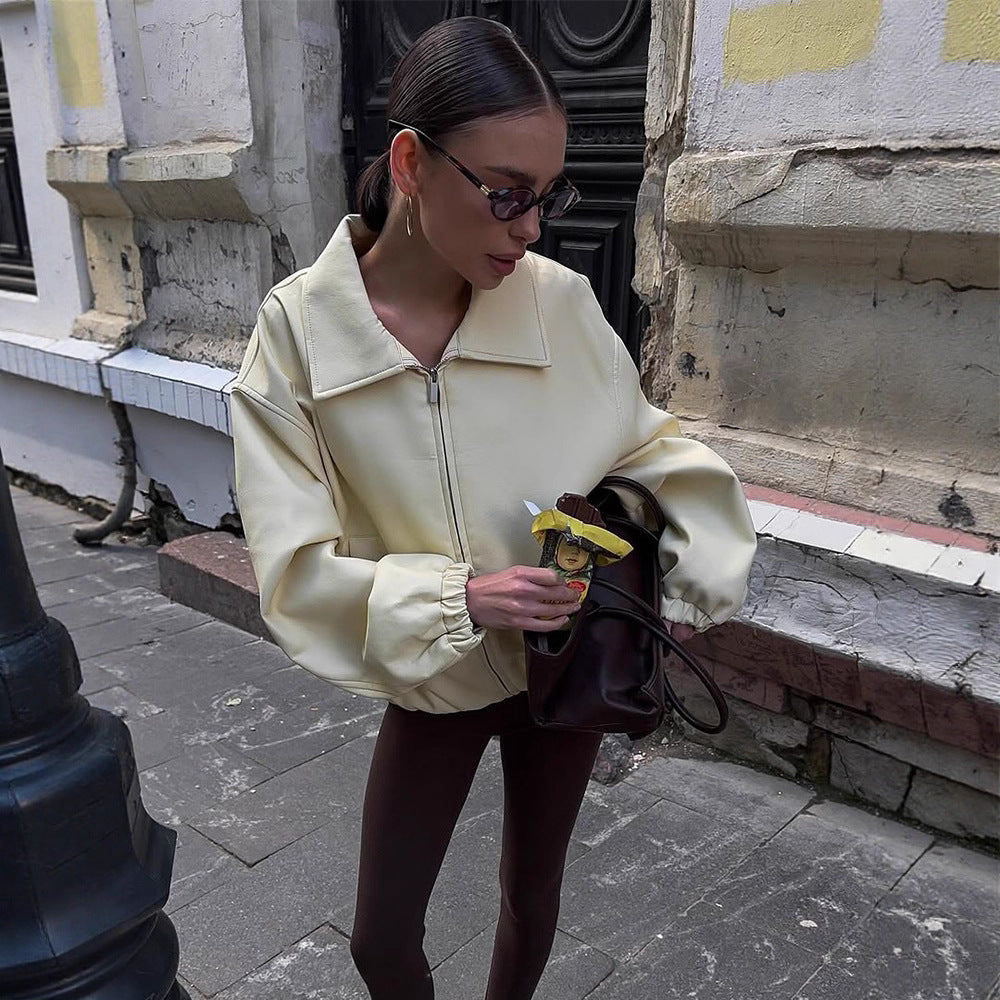 Women's Oversize Bomber Jacket with Oversized Balloon Sleeves and Zipper Amarae