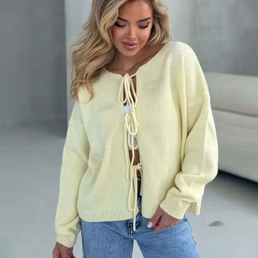 Pull en tricot épais pour femmes avec des liens tendance et une coupe décontractée Chic & Stil