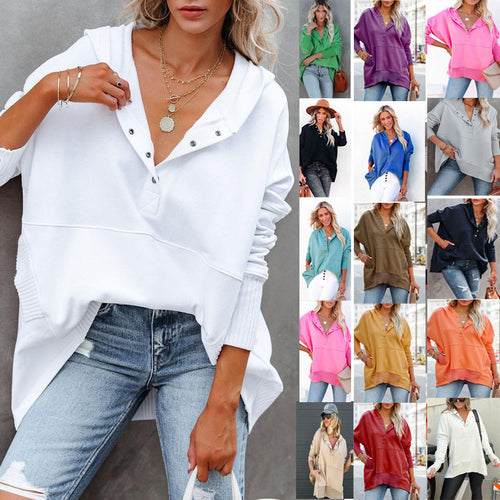Casual hoodie for women with button placket and kangaroo pocket Amarae