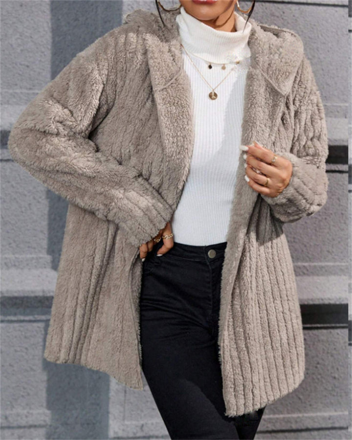 Ladies soft fleece jacket with hood and textured design Lune London