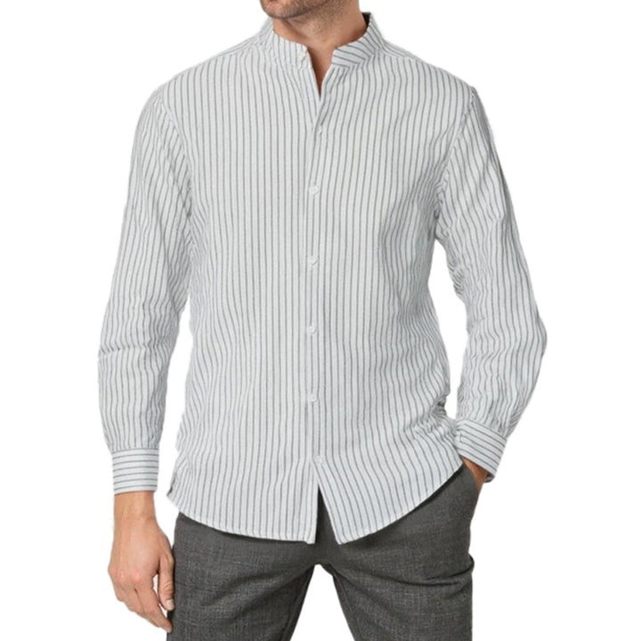 Long sleeve shirt for men with a modern striped pattern and a practical high collar Lune London